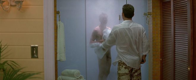 Kevin Bacon nude after a shower in 'Wild Things'