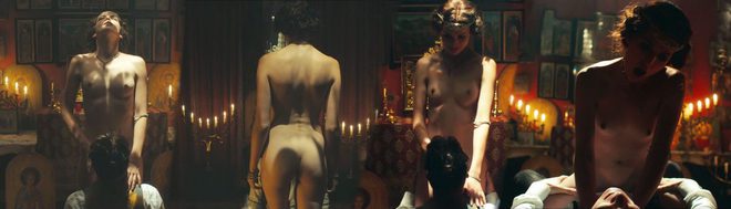 Christine Evangelista naked shows her boobs in 'Bleed for This'