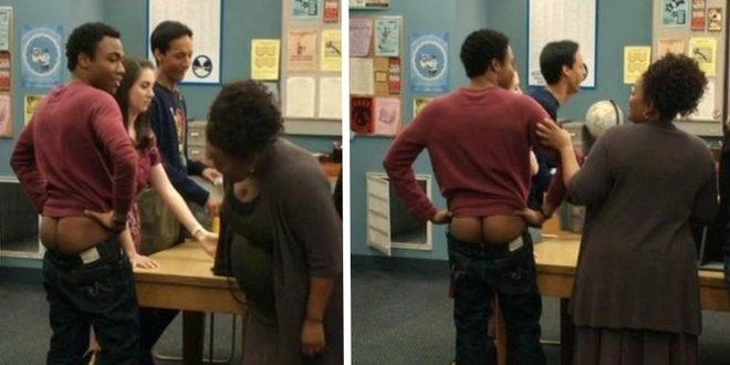 Daniel Glover shows his butt in 'Community'