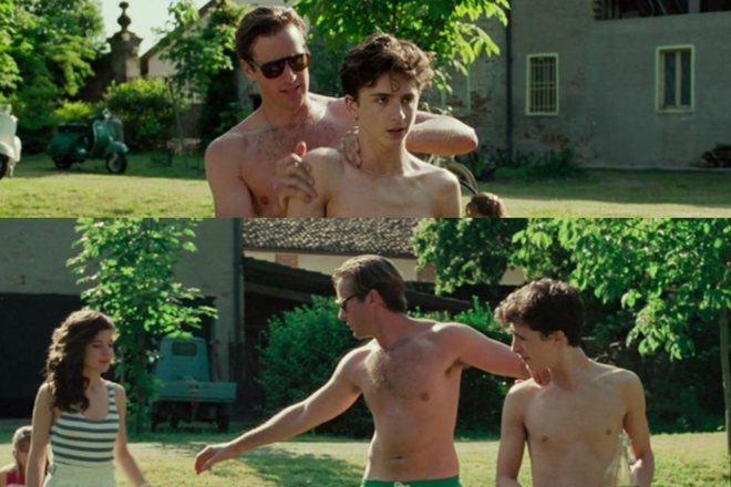 Timothée Chalamet and Armie Hammer, naked chest in 'Call Me By Your Name'