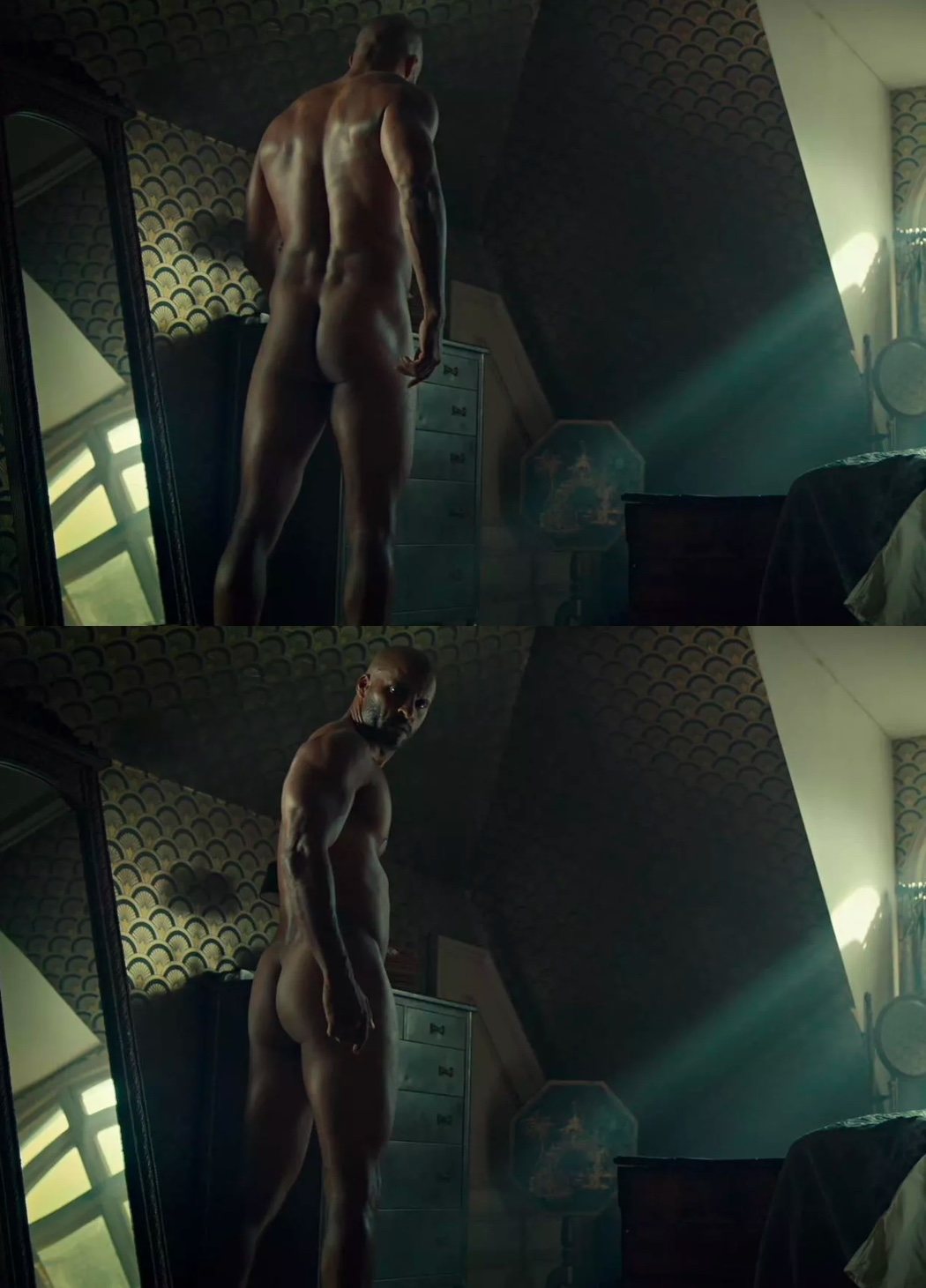 Ricky Whittle naked showing his butt in 'American Gods'