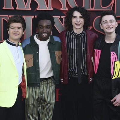 Gaten, Caleb, Finn and Noah in the 'Stranger Things' Season 3 Premiere