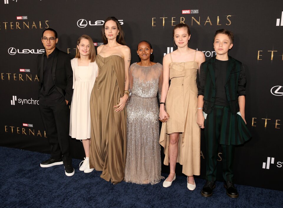 Angelina Jolie with her kids at the 'Eternals' premiere
