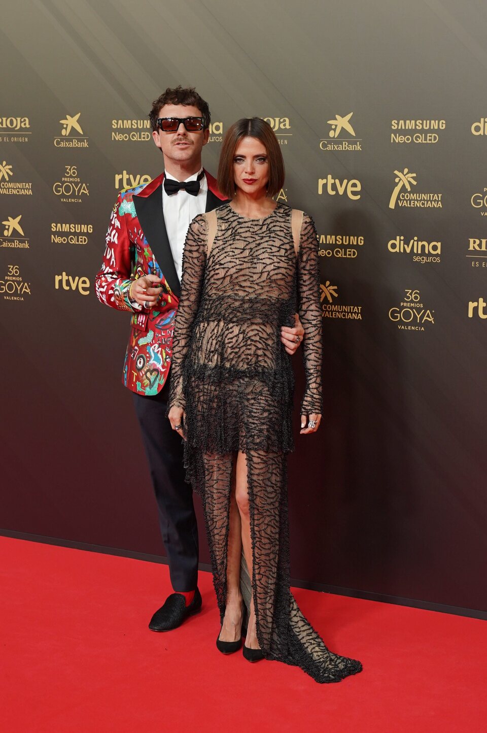 Macarena Gómez y Aldo Comas at the Goya 2022 red carpet