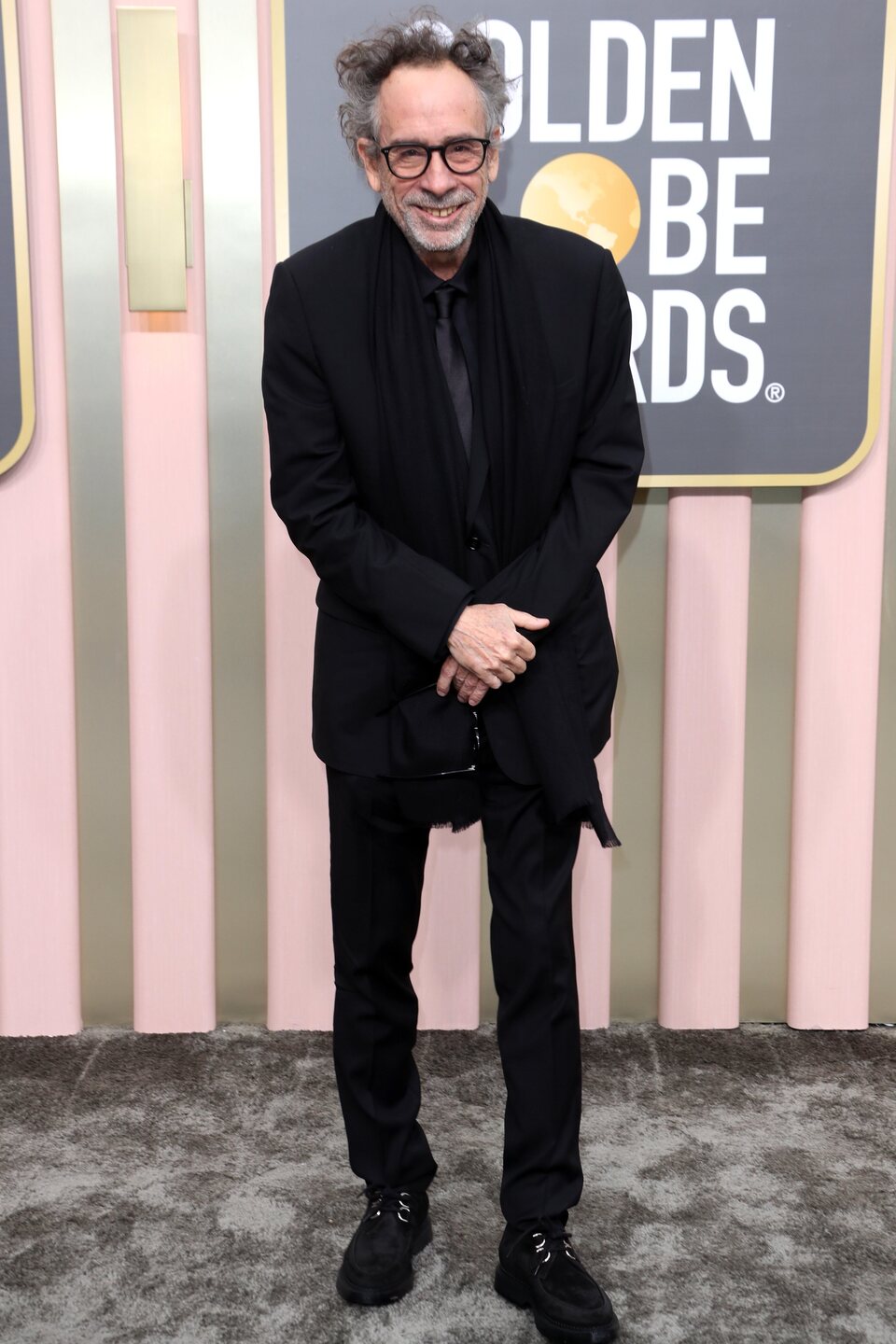 Tim Burton at the Golden Globes 2023 red carpet