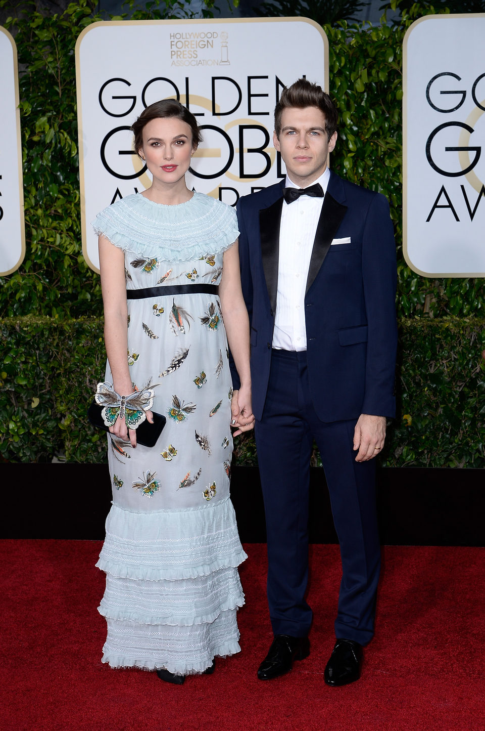 Keira Knightley and James Righton at the Golden Globes 2015 red carpet