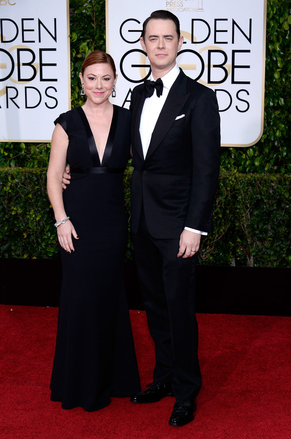 Colin Hanks and Samantha Bryant at the Golden Globes 2015 red carpet