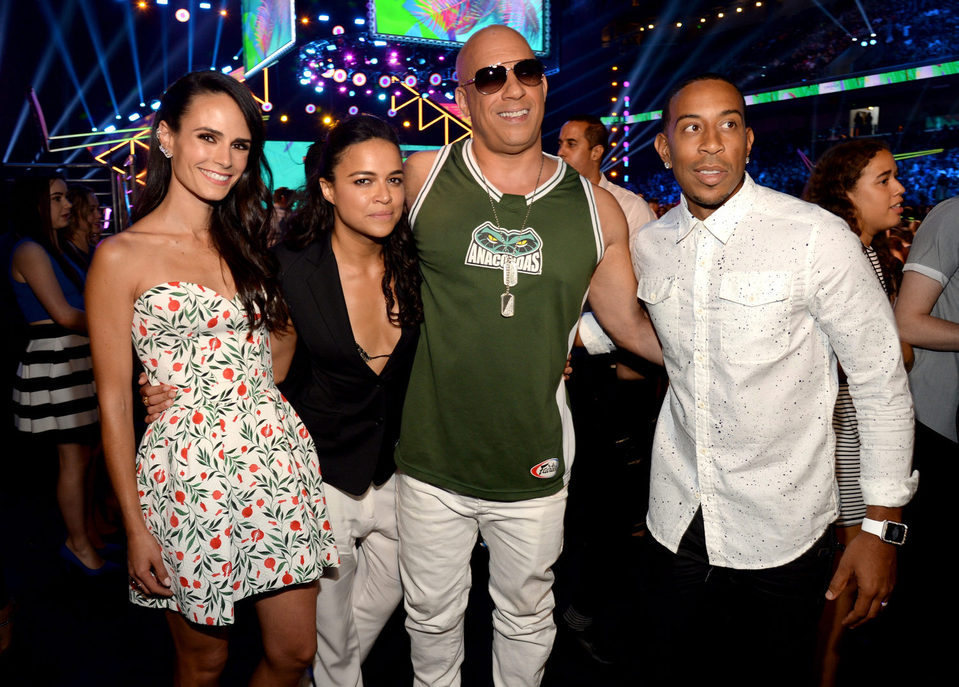Actors Jordana Brewster, Michelle Rodriguez, Vin Diesel and Ludacris attend the Teen Choice Awards 2015