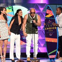 Actors Jordana Brewster, Michelle Rodriguez, Vin Diesel and Ludacris accept the Choice Movie: Action Award for Furious 7 onstage during the Teen Choice Awa