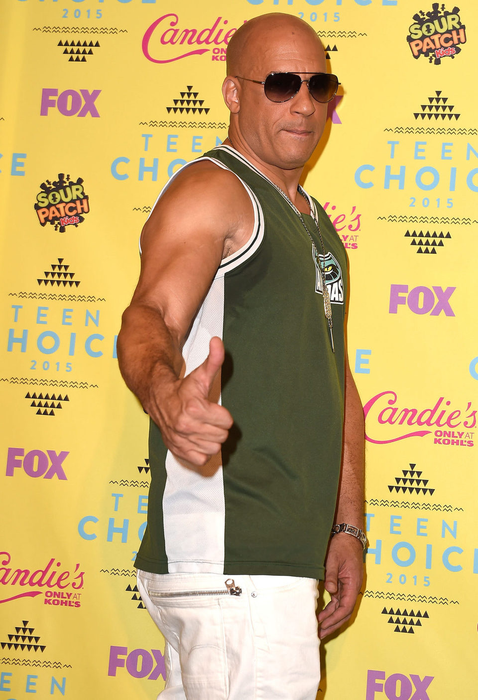 Vin Diesel poses in the press room at the Teen Choice Awards 2015