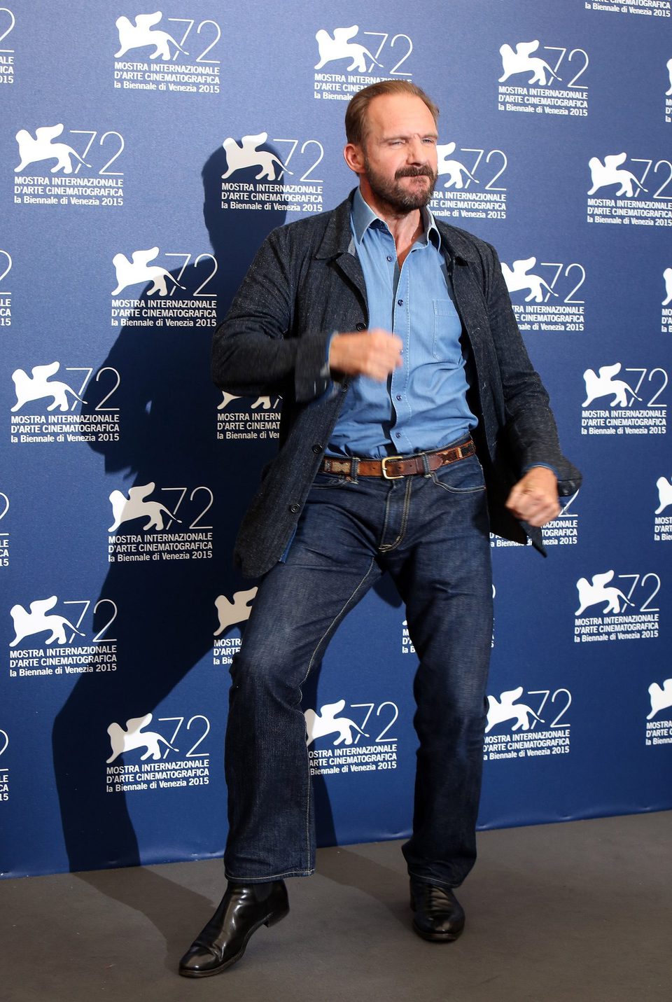 Ralph Fiennes dances at the 72nd Venice Film Festival