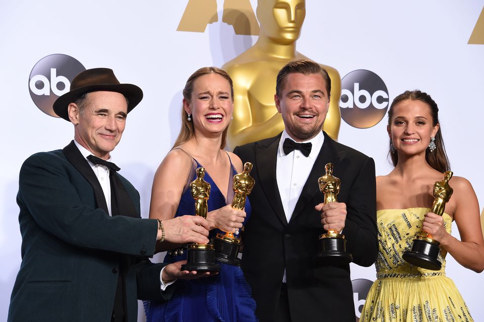 Mark Rylance, Brie Larson, Leonardo DiCaprio and Alicia Vikander Oscars 2016
