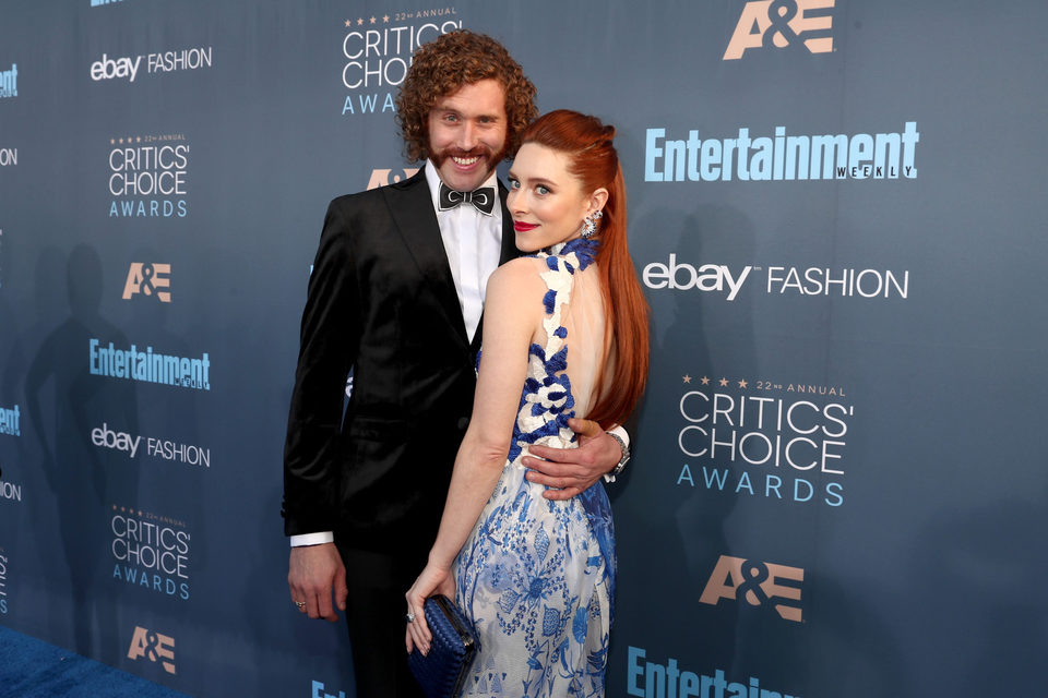 T.J. Miller, Critics Choice Awards's host with Kate Miller