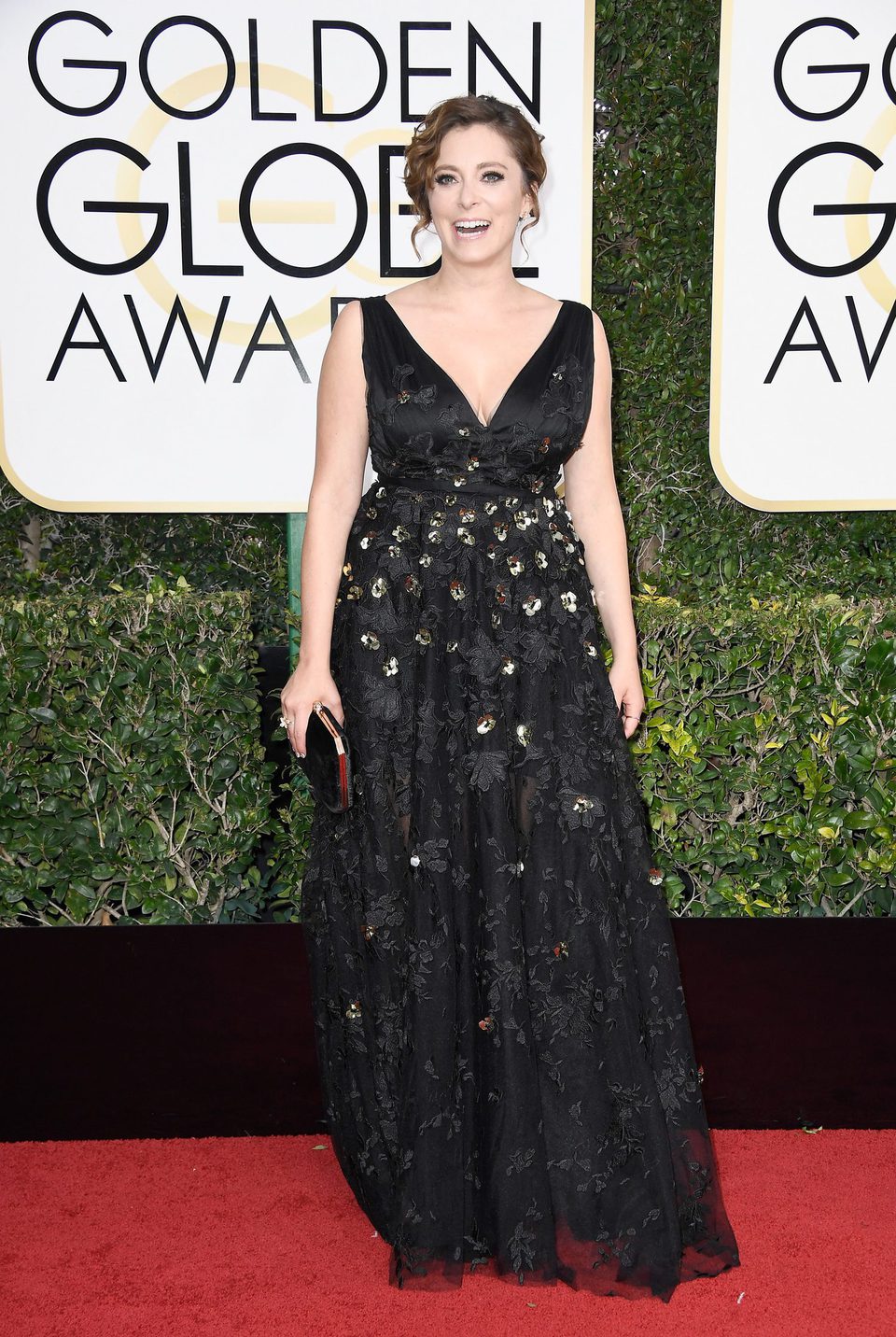 Rachel Bloom at Golden Globes 2017 red carpet