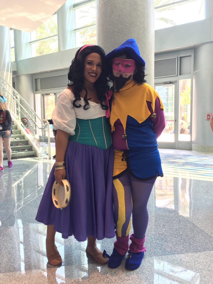 Fans dressed up like Esmeralda and the buffon from 'The Hunchback of Notredame'