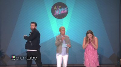 Chris Evans and Elisabeth Olsen dance off in Ellen's Show