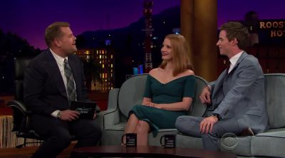 Eddie Redmayne and Jessica Chastain in 'The Late Late Show with James Corden'
