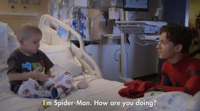Tom Holland from 'Spider-Man: Homecoming' swings by for a visit with the kids at the hospital