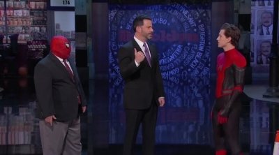 Tom Holland shows up on 'Jimmy Kimmel Live!' wearing Spider-Man's suit